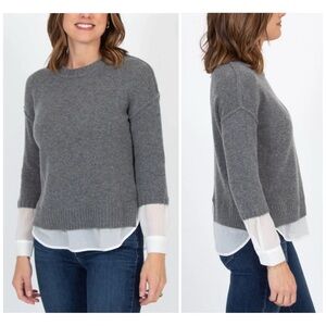 FLAWED Brochu Walker Eton Grey Wool Cashmere Sweater with White Underlay Size XS